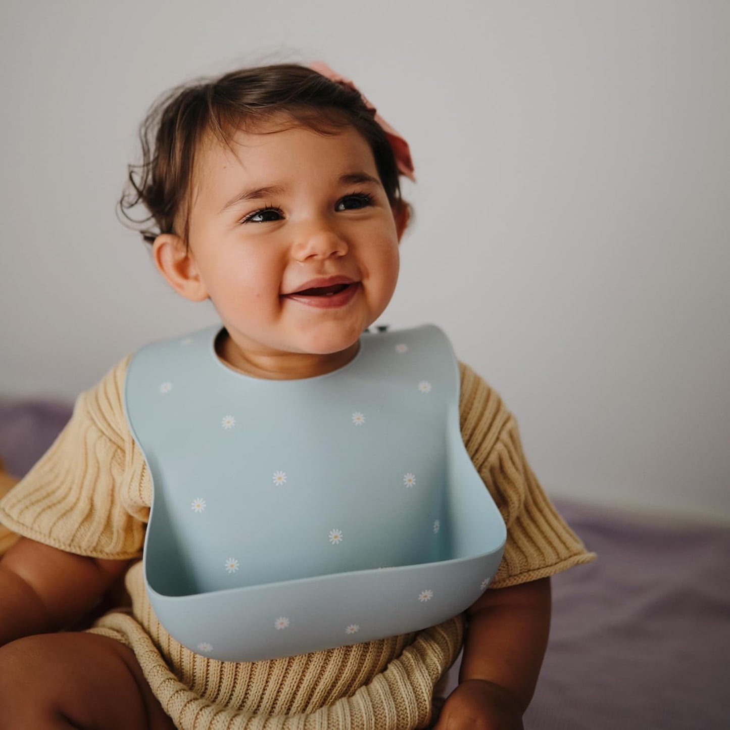 Silicone Baby Bib | Adjustable Fit Waterproof Bibs (White Daisy)