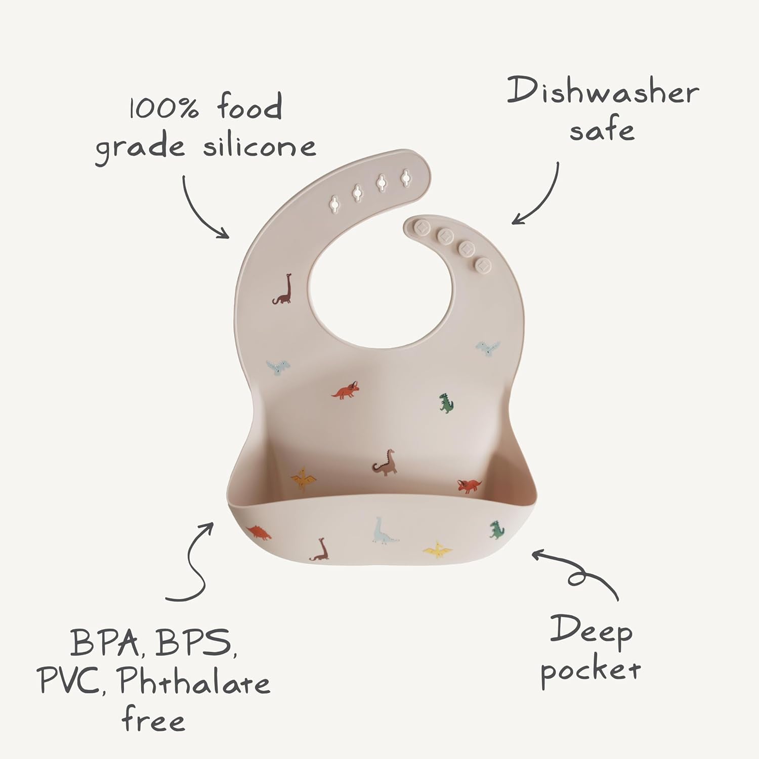 Silicone Baby Bib | Adjustable Fit Waterproof Bibs (Dusty Rose)